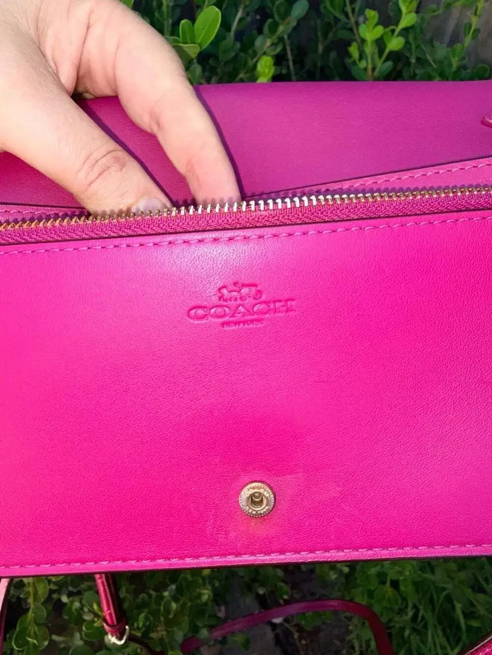 Coach Anna Foldover Clutch Crossbody Bag in Signature Canvas Khaki and Pink